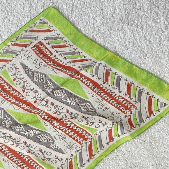 Vintage 60s/70s Sheer Custom Floral Geographic Nature Printed Oblong Scarf - Picture 3 of 5